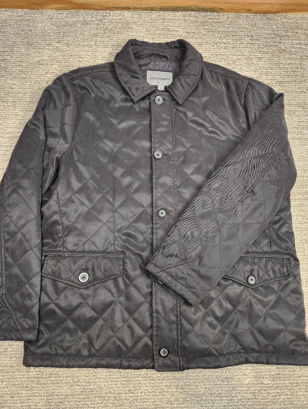 Johnston & Murphy Diamond Quilted Jacket Mens XL Black Button Zip Lined Pockets
